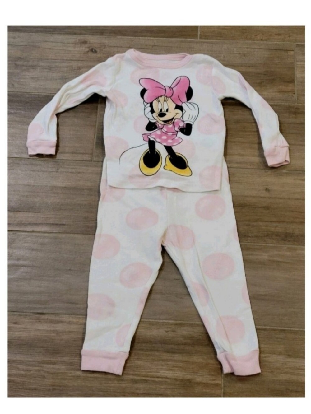 Disney Minnie Pajama Set PJ Pink Bubbles 2T Disney Junior 100% Cotton Soft